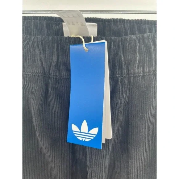 NWT Adidas Graphic Regular Corduroy Pant Men's Small Black Elastic Waist Pockets